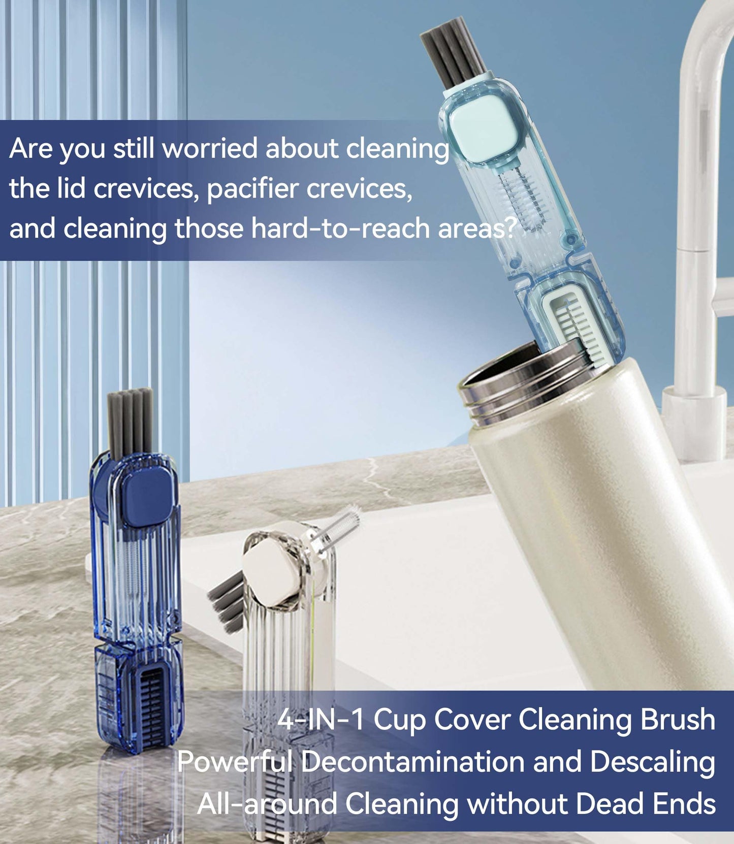 VIDONIO 4 in 1 Cup Lid Gap Cleaning Brush, Multifunctional Insulation Bottle Cleaning Tools, Mutipurpose Tiny Silicone Cup Holder Cleaner, Home Kitchen Cleaning Tools