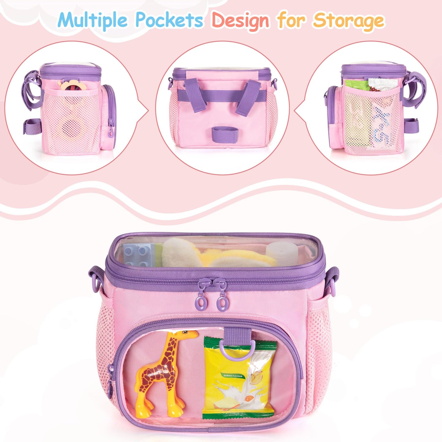 GRAOSO Bike Basket Front Kids, Bicycle Basket, Cute Bike Accessories Fit Most of Handlebar, Tricycle, Scooter Bag for Girls and Boys with Shoulder Strap, Pink, Patented Design
