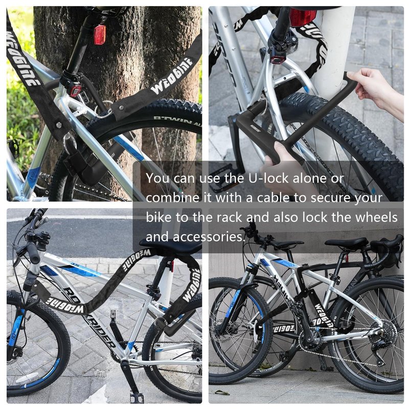 Bike U Lock with 4ft Security Chain 14mm Shackle, Bike Lock with 3 Keys and Mounting Bracket, Bicycle U-Locks Perfect for Road, Mountain, and Electric Bikes,Bicycle Lock