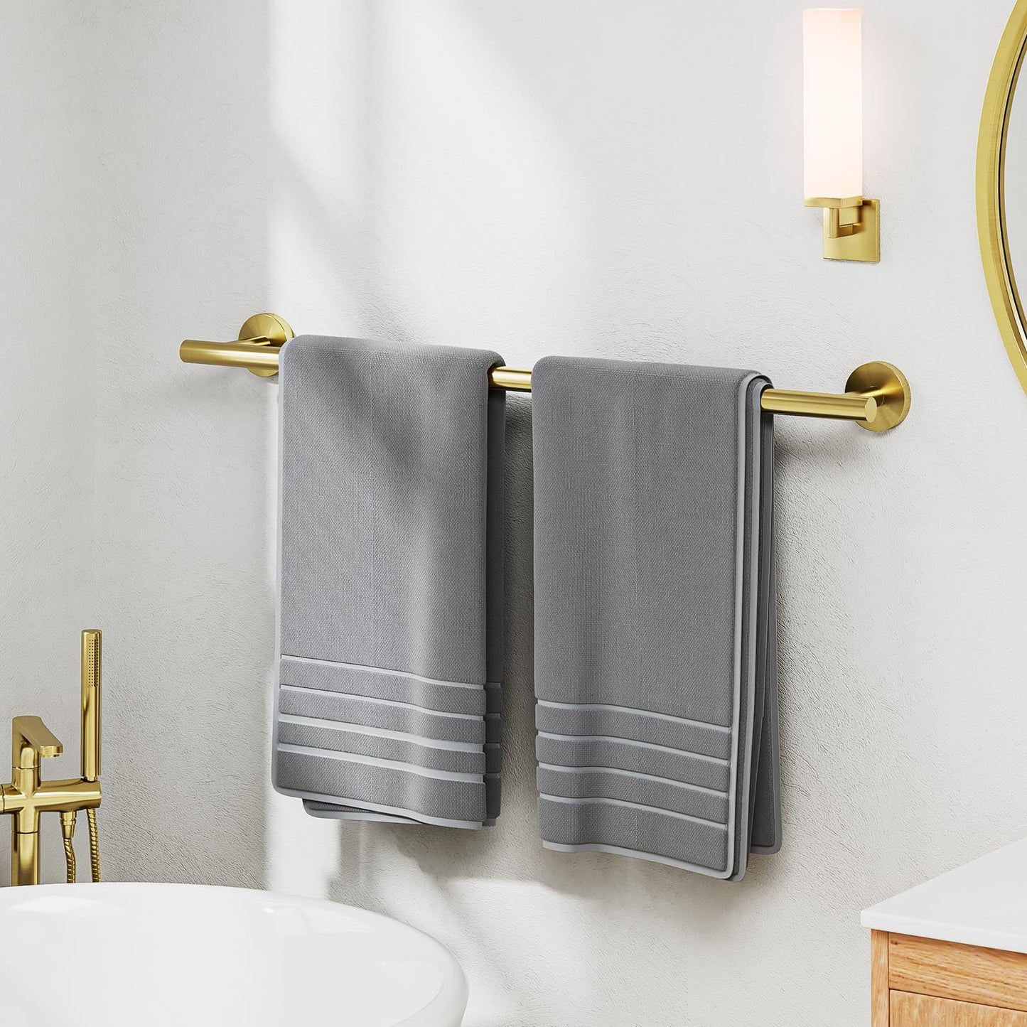 Luxbaro Brushed Gold Towel Bar 24 Inch (Total Length 26-Inch), Thicken Towel Rack for Bathroom Wall, SUS304 Stainless Steel Towel Rod, Modern Home Decor