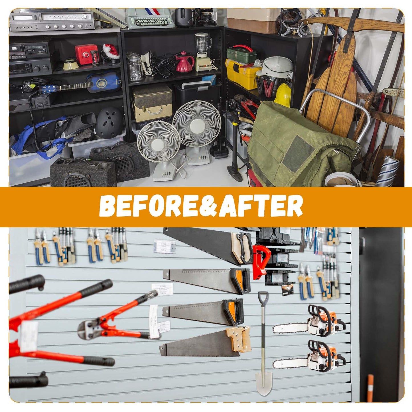 Landical PVC Slat Wall Panels 4 x 4 Ft, 4 Panels, Garage and Home Organizer Storage System for Tool Organization, Peg Board Storage Rack, White