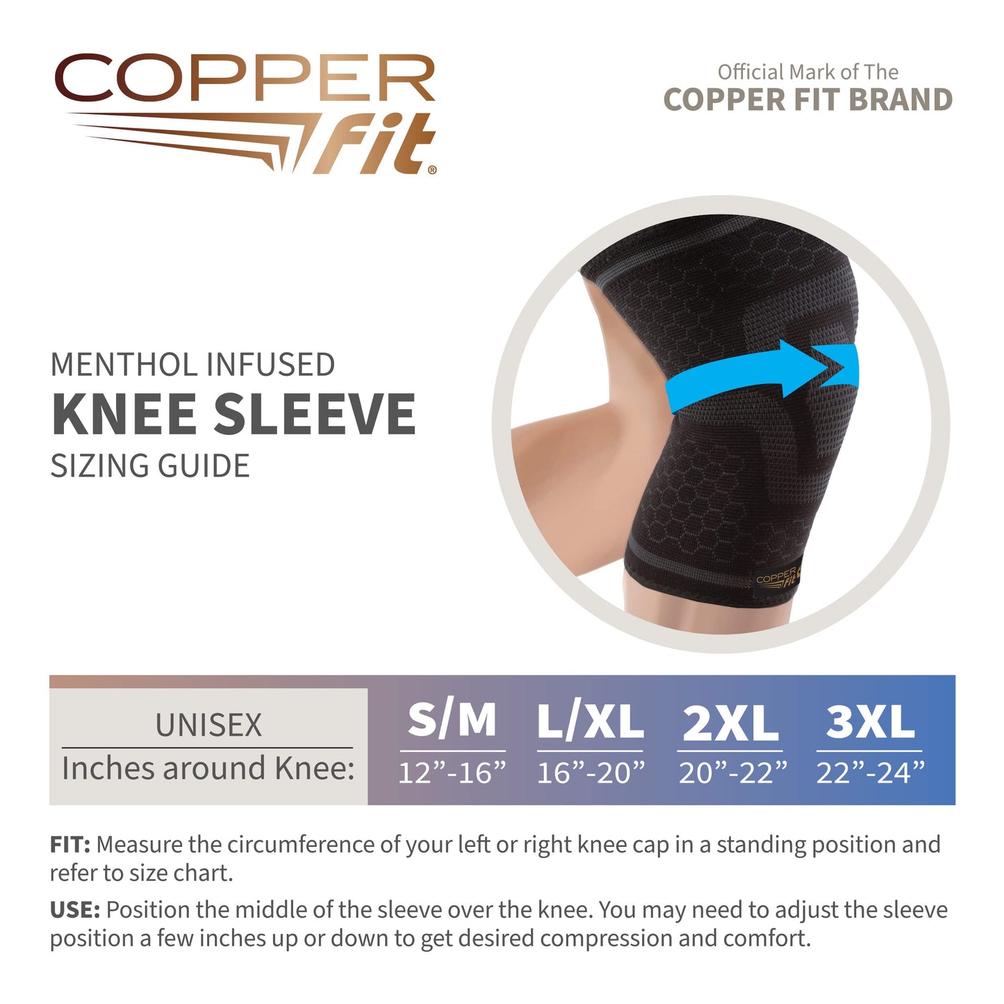Copper Fit Unisex Adult ICE Sleeve, L/XL Knit Compression Knee Sleeve Infused with Menthol and CoQ10 for Maximum Recovery, Black, Large/X-Large US