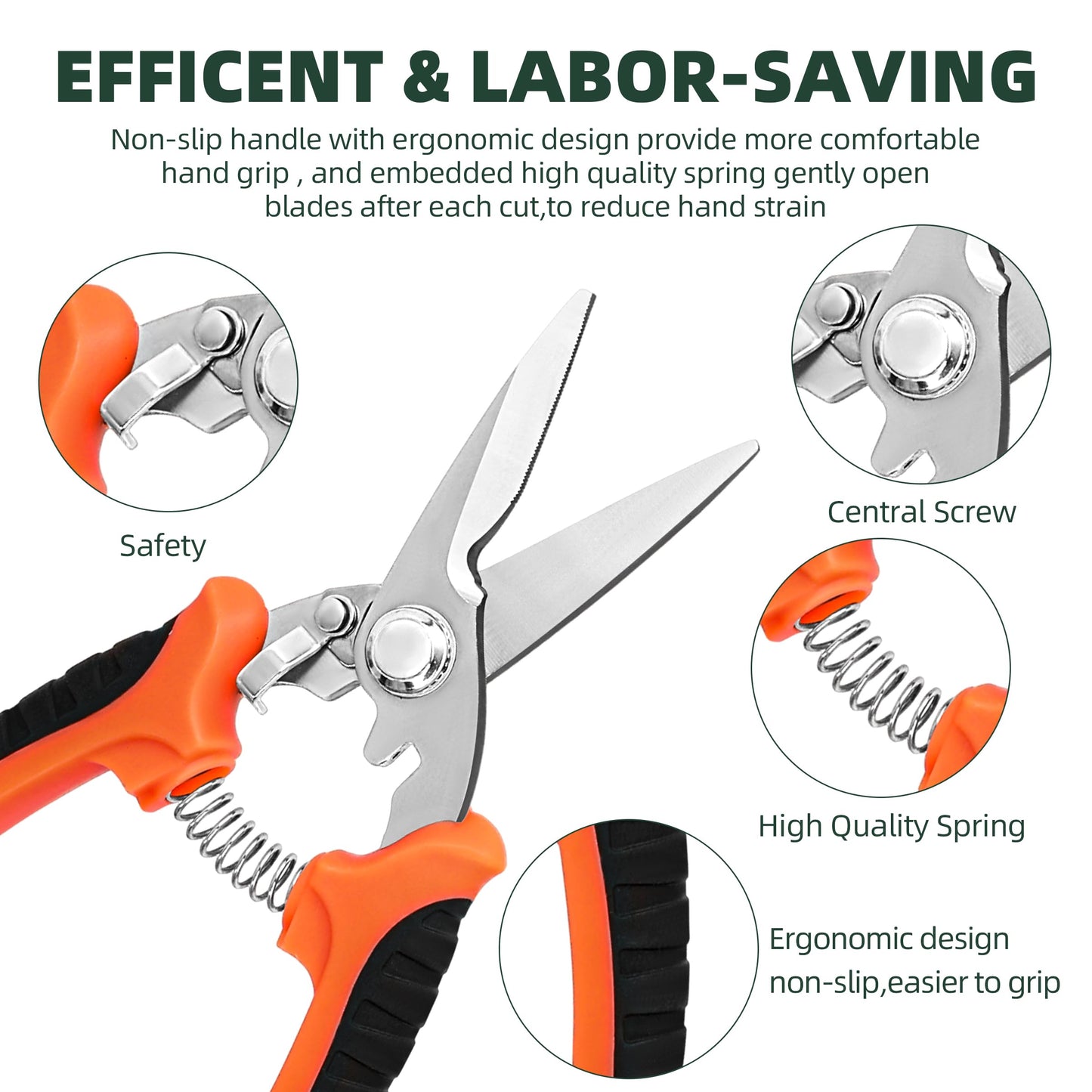 EWPJDK 3 Pack Garden Pruning Shears, Stainless Steel Shears, Gardening Shears, Scissors, Garden Clippers, Pruning Snips, Pruning Shears for Gardening Tools(Orange)