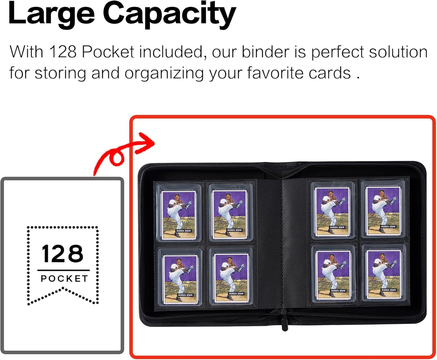 Top Loader Binder - Holds 128 Trading Cards | 4 Pocket Design for 3" x 4" Rigid Holders - Classic Purple