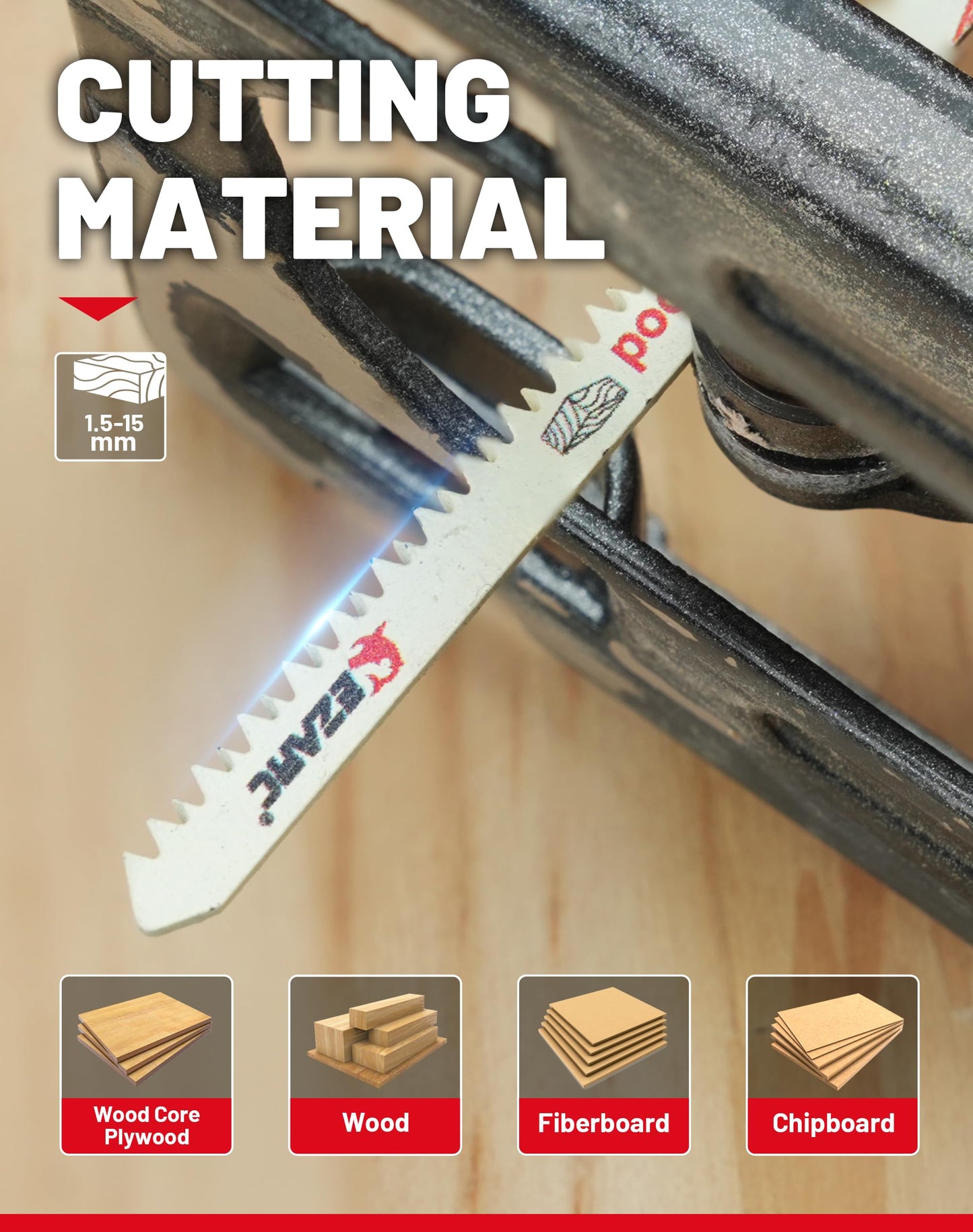 EZARC 10PCS Jigsaw Blades T101AO Jig Saw Blades Set for Wood Clean and Precision Cutting Assorted T-Shank Replacement 20 TPI Curved & Scrolling Cutting