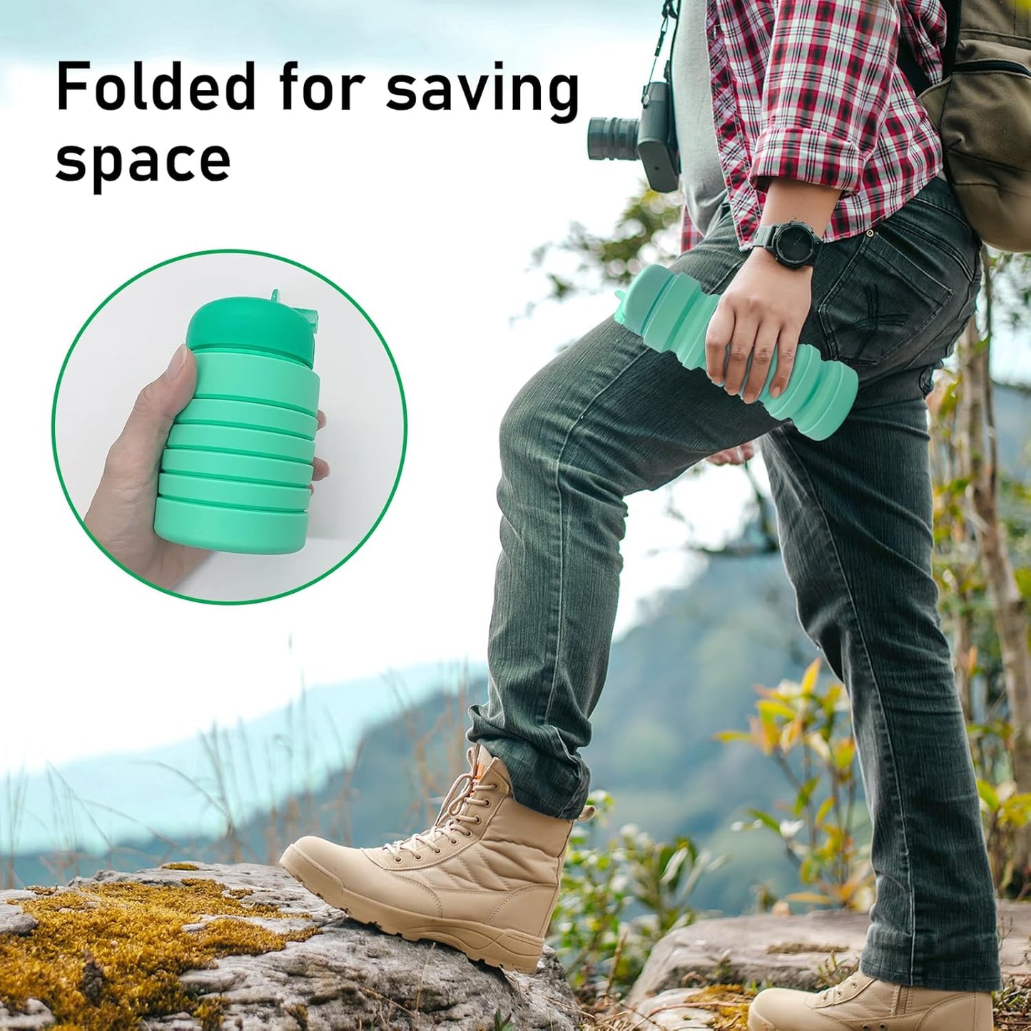 Skiennix Collapsible Water Bottle - 20oz Portable Silicone Sport Bottle | Leakproof & BPA Free for Travel, Gym, Hiking