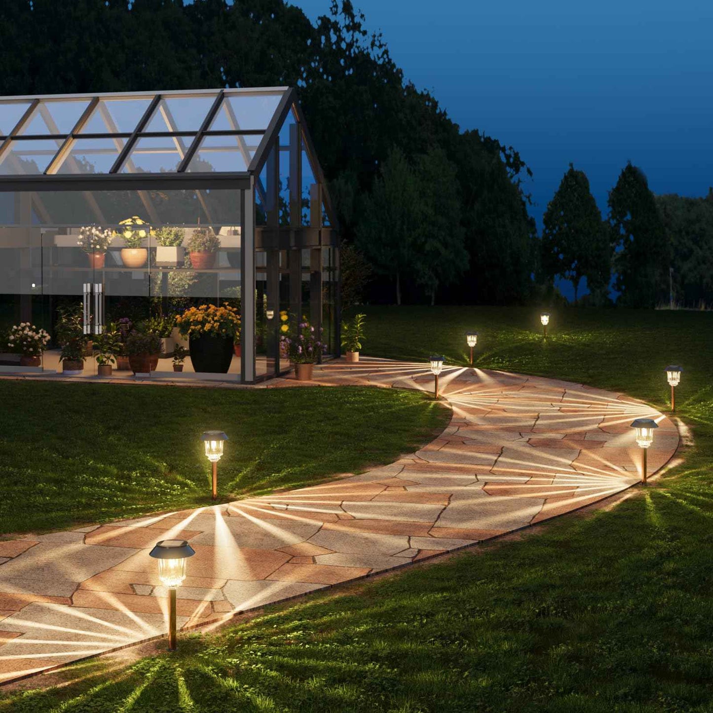 XMCOSY+ Solar Lights Outside Waterproof - 4 Pack Auto On/Off 10-40 LM Dimmable Outdoor Solar Lights for Yard Garden Pathway Driveway Walkway (Warm White)