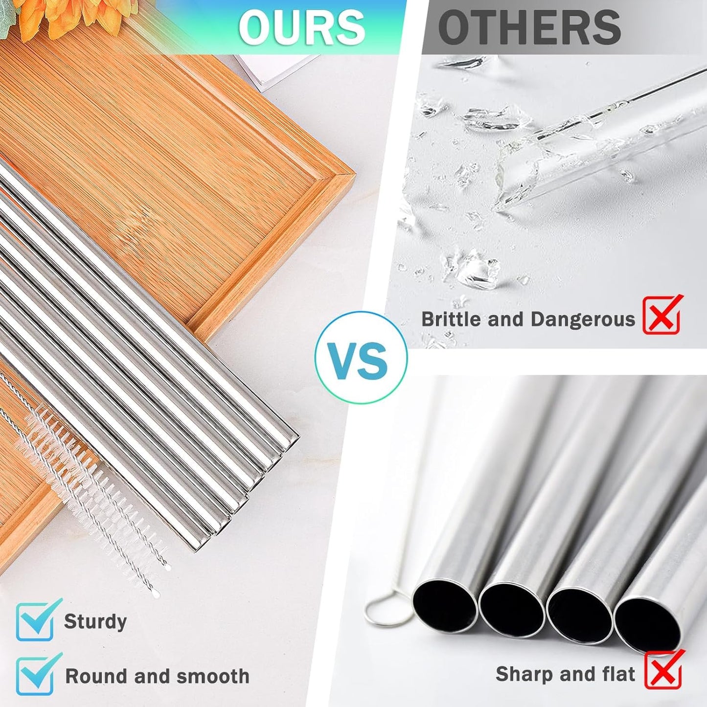 LUCKINEE Replacement Stainless Steel Straws for Stanley IceFlow Tumbler 30 oz, 3 Pack Metal Reusable Straws with 2 Straw Cleaner Brushes for IceFlow Tumbler Accessories