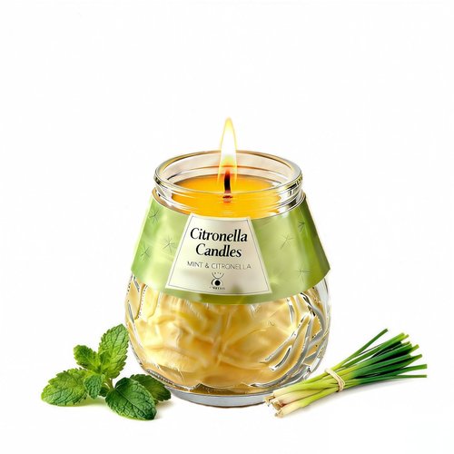 Indoor and Outdoor Citronella Candles, Natural Wax with Mint & Citronella, 25+ Hours Long Lasting Burn, Balanced Layered Scent, Smoke Free Candle for Patio, Garden & Camping