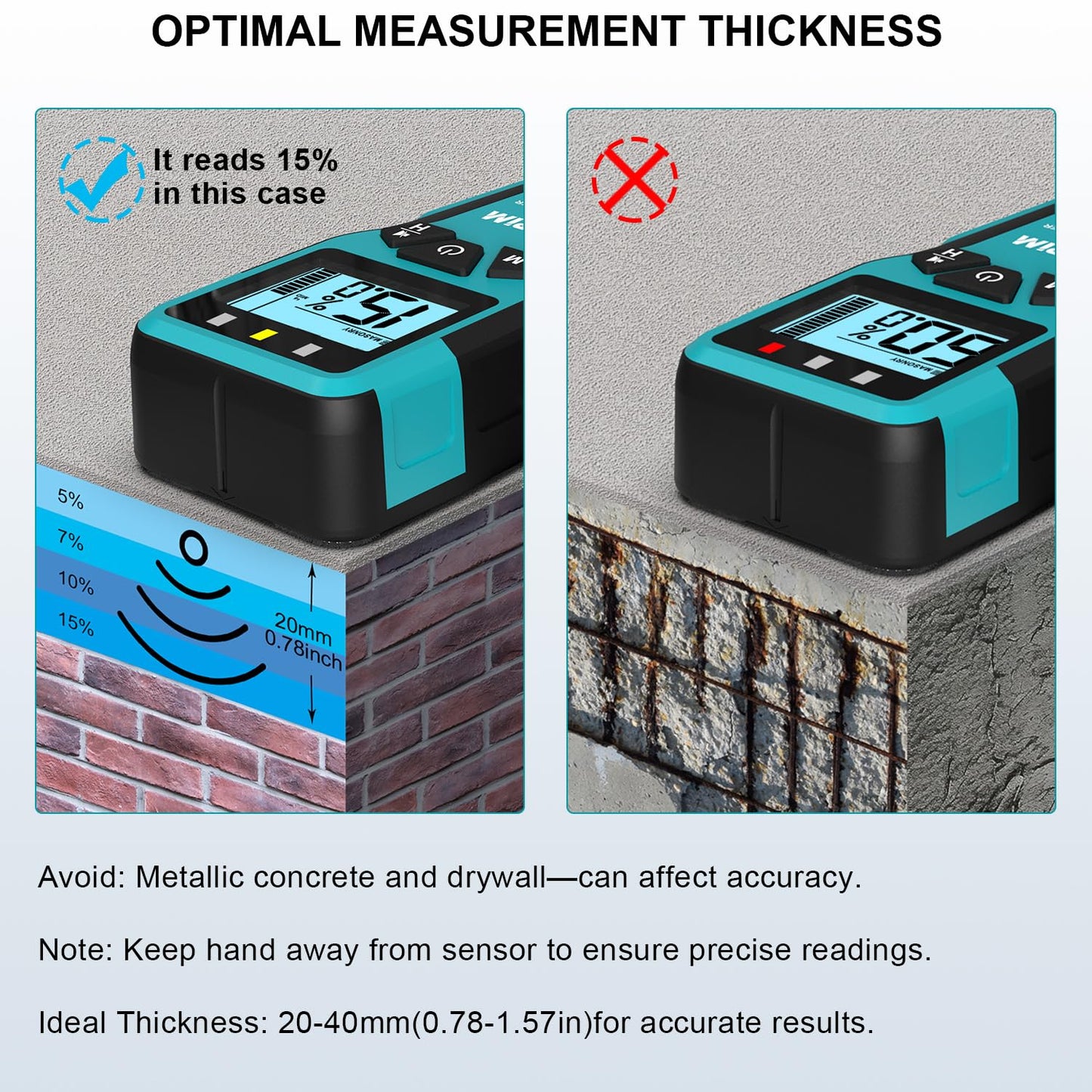 Kiprim Pinless Moisture Meter Home Moisture Level Tester Damp Meter for Floor,Wood, Walls, Concrete – Accurate Non-Destructive Testing Moisture Meter WM01