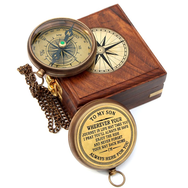 to My Son Compass with Wooden Box Son Gifts from Mom to My Son Inspirational Quote Engraved Compass Gift, Father to Son Gifts, Birthday, Baptism, Christmas, Graduation Day Gifts