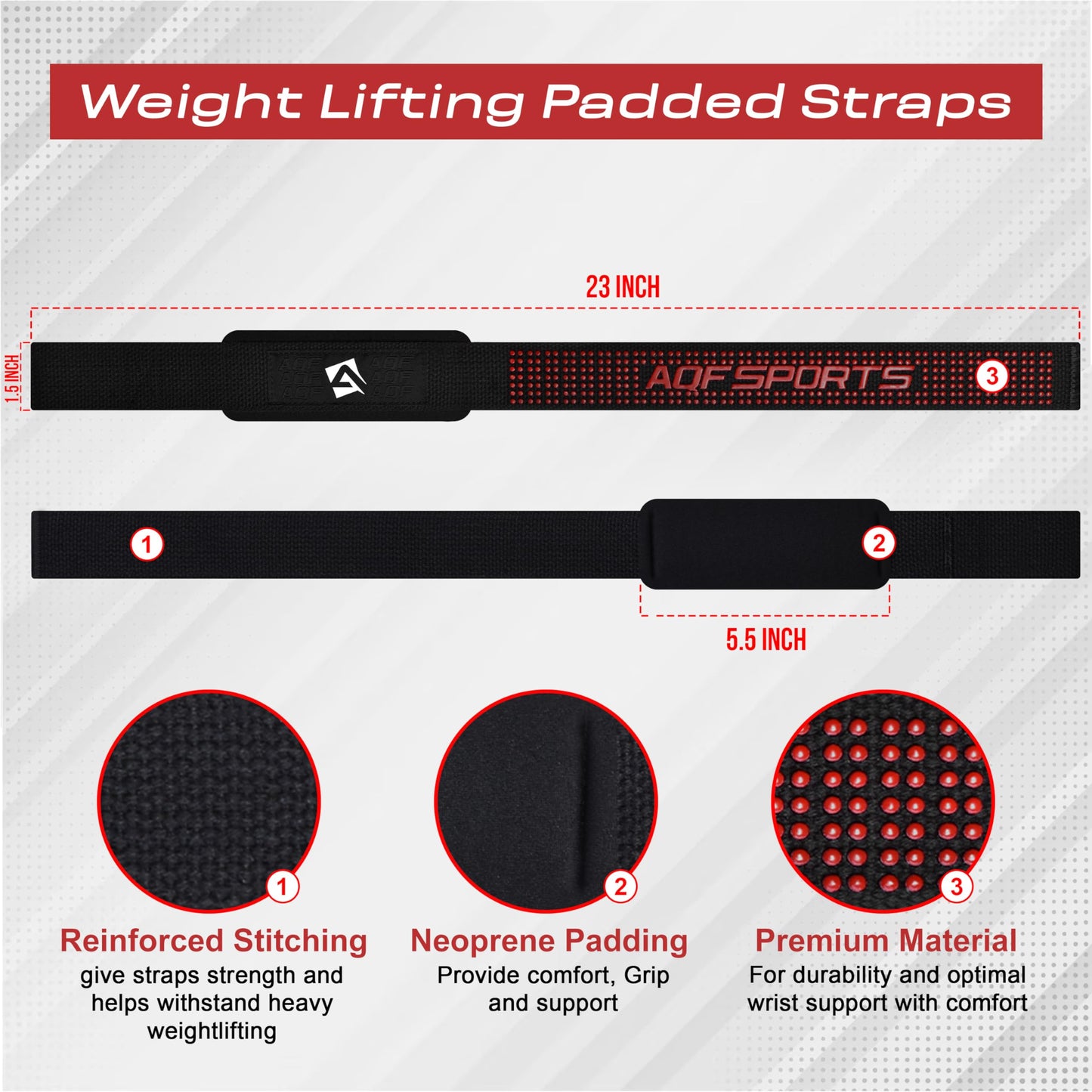 AQF Weight Lifting Straps Neoprene Padded Wrist Support, Crossfit Training Hand Bar Straps Bodybuilding Powerlifting Fitness Exercise Grips (Black Gel Grip)