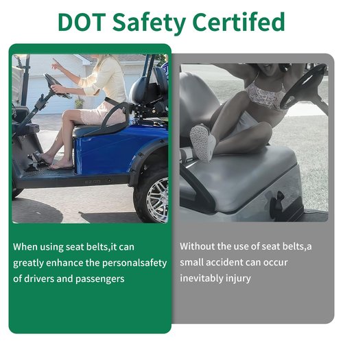 10L0L Universal 2 Passenger Golf Cart Seat Belt Bracket Kit fit Yamaha, EZGO TXT/RXV, Club Car DS Front Seat, Retractable Seatbelts 42" Long