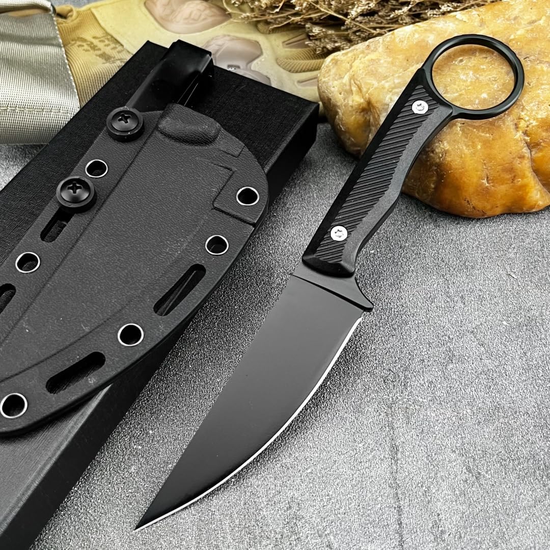 DIELUONAI 7.8" Fixed Blade Knife for Outdoor EDC,Full Tang 8Cr13Mov Steel with Mirror Finish,Non-Slip Grip Handle & Secure Kydex Sheath,Gift For Men