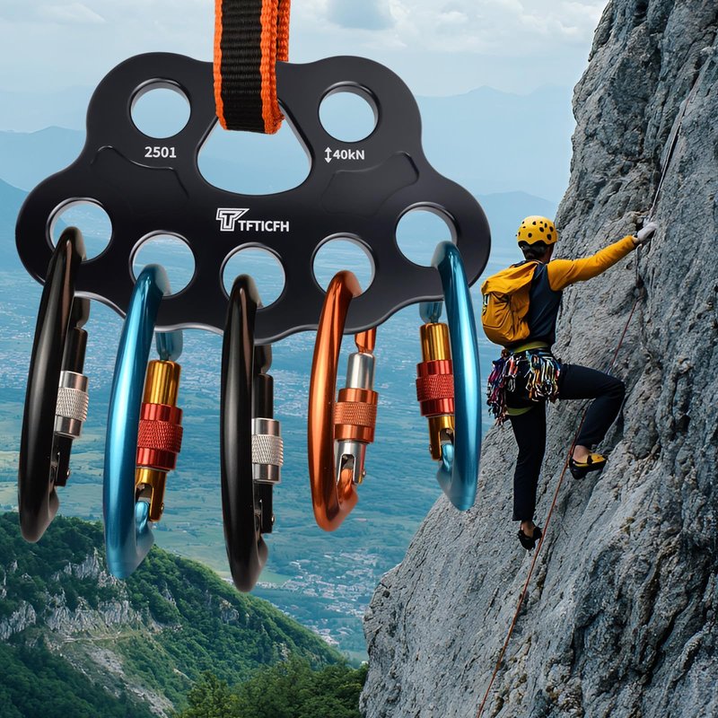 TFTICFH 40kN Rigging Plate, Large Multiplier Anchor, 8 Holes Force Divider Plate Bear, Climbing Descender Connector Gear for Hammock Firefighting Arborist Rock Climbing Rescue Cave Yoga Rappel,Black