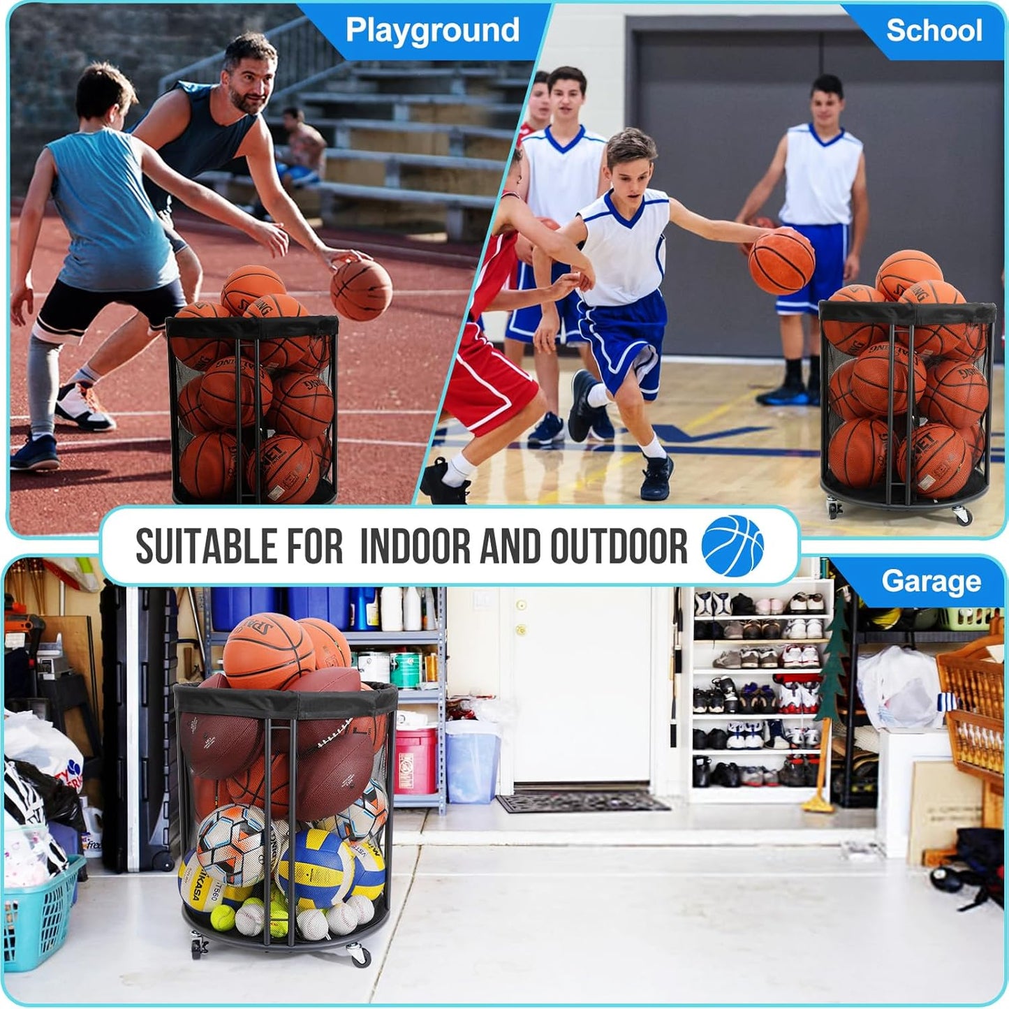 Skiennix Ball Storage Bin - Versatile Holder for Soccer & Basketball | Rolling Rack for Indoor/Outdoor Use