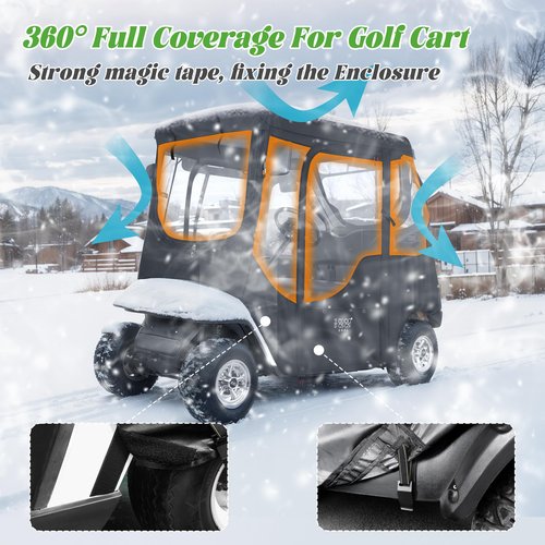 10L0L 2 Passenger Golf Cart Enclosure for EZGO TXT- (Roof up to 58"),Mosquito-Proof,Rain Cover,Waterproof 600D Material,Side Mirror Opening, Transparent Tail Light Panel,Foldable Door, Clear Windows