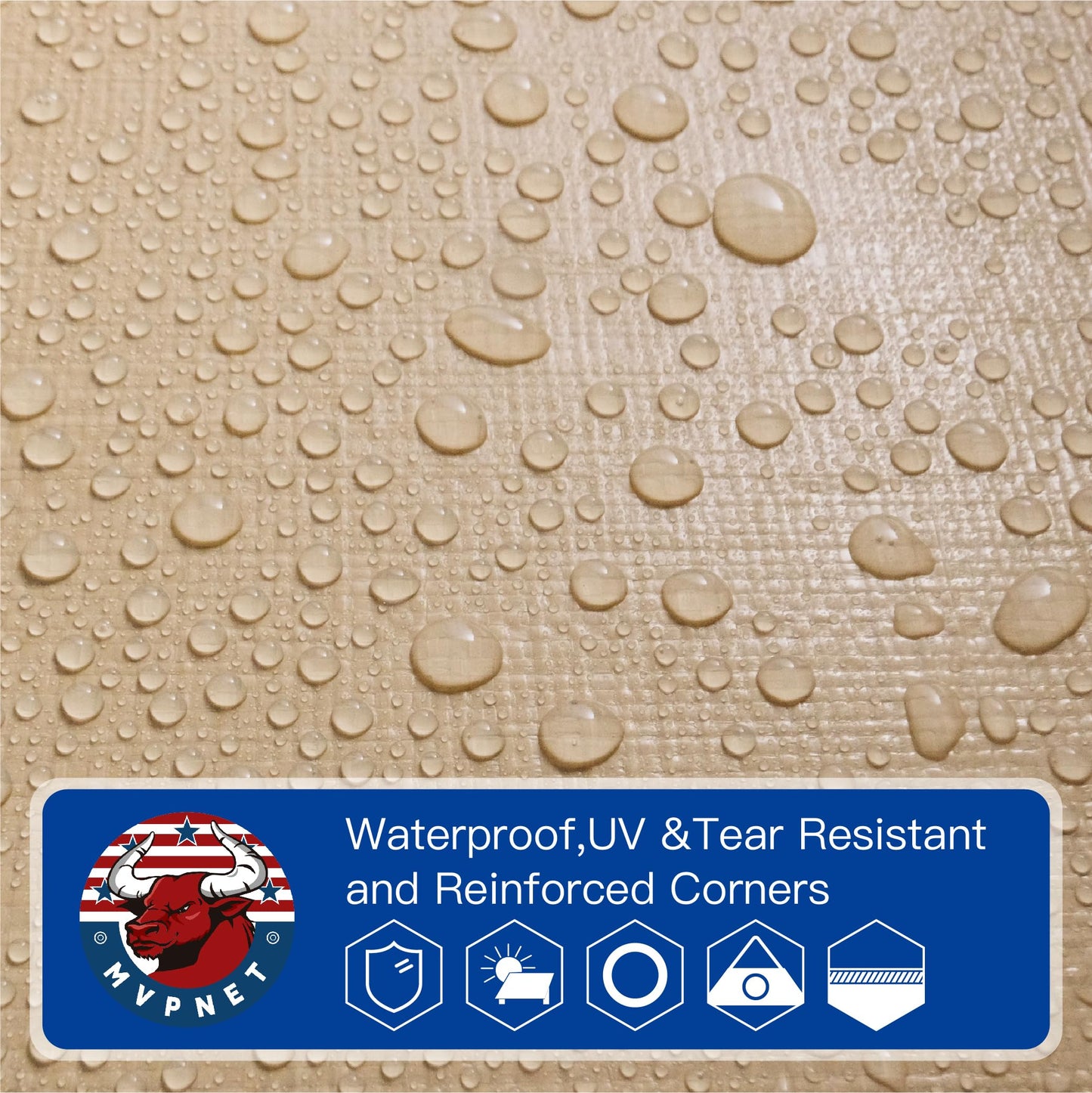 Tarp 20x20 Heavy Duty Waterproof Beige Tarp 12.5mil,Durable,Multipurpose, Weather Resistant,Uv Resistant,Tear Resistant,Can Be Used for Outdoor Furniture,Cars,Ships,Roofs-by MVPNET