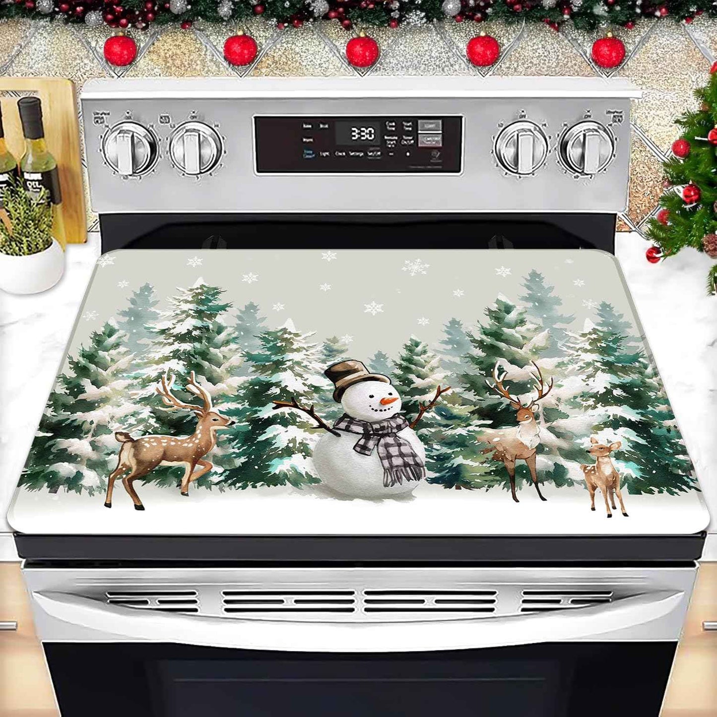 Stove Top Cover for Electric Stove 28 "x 20 ", Christmas Snowman Heat Resistant Glass Top Stove Cover Protector, Glass Cooktop Covers, Kitchen Flat Electric Stove Top Covers