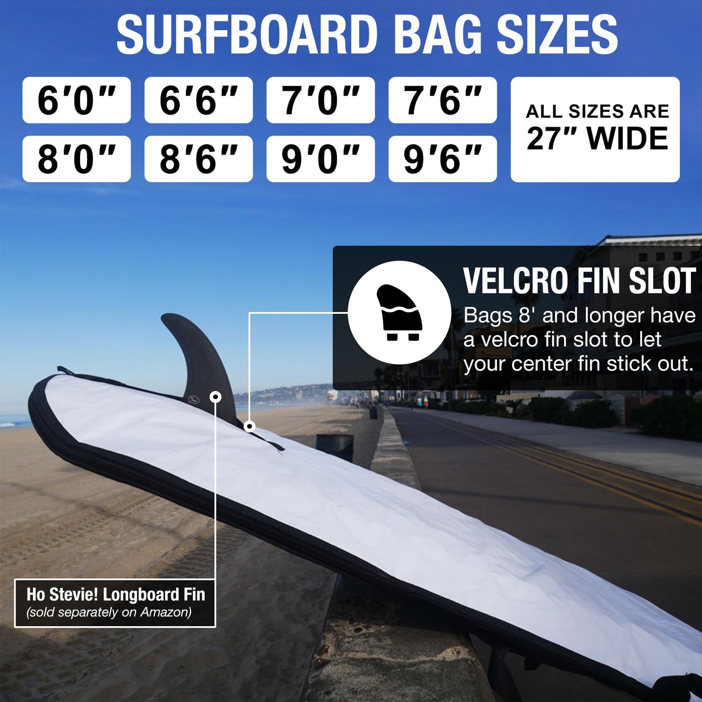 Ho Stevie! Surfboard Bag - Zippered Daybag - Fits All Shapes of Surfboards - Foam Padding and Durable Cover - Comfortable Shoulder Strap (7'0")
