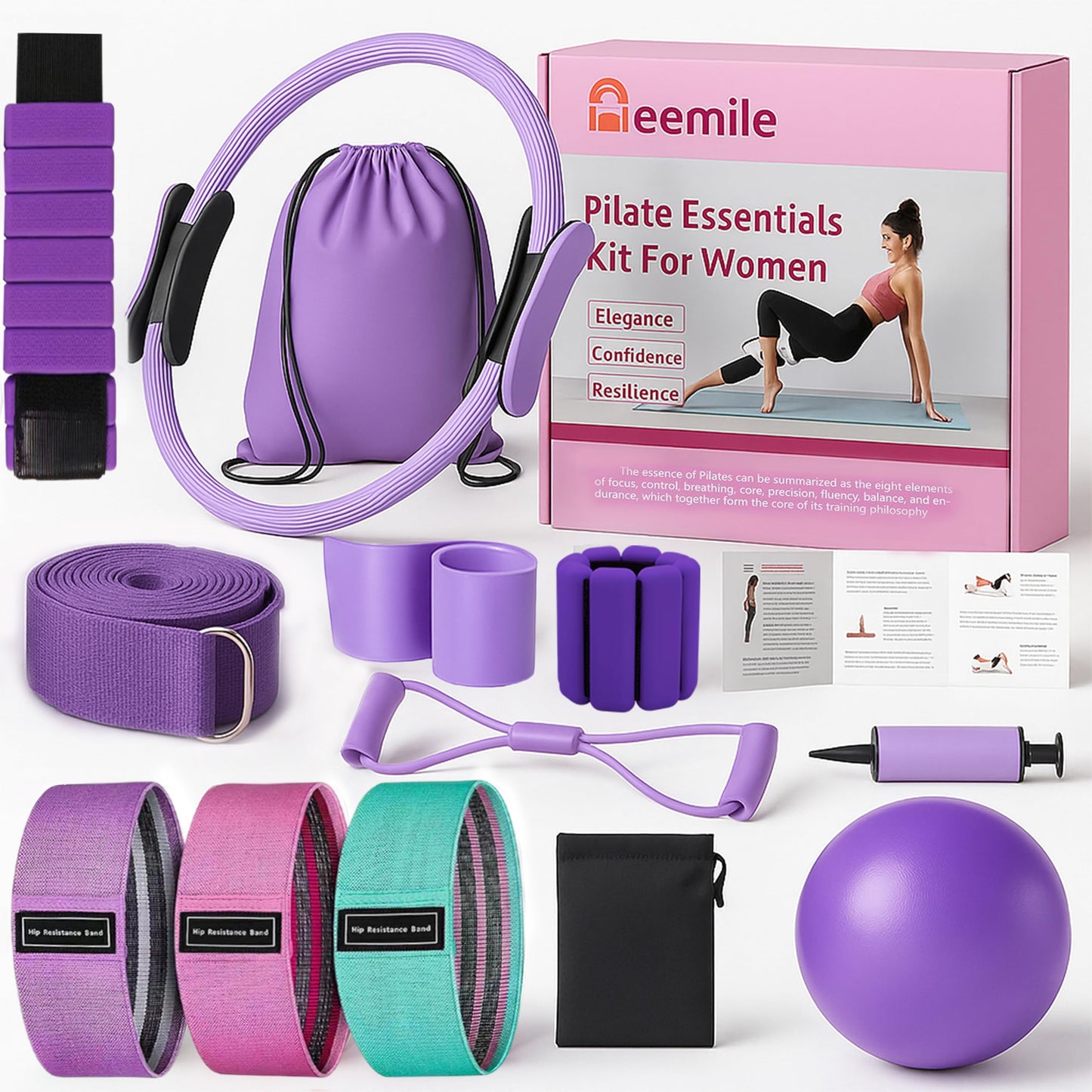 Pilates Starter Kit for Home - Better Pilates Essential Equipment with Adjustable Ankle Wrist Weights, Resistance Bands, Magic Circle Ring, Yoga Ball & Workout Accessories for Women Fitness Toning