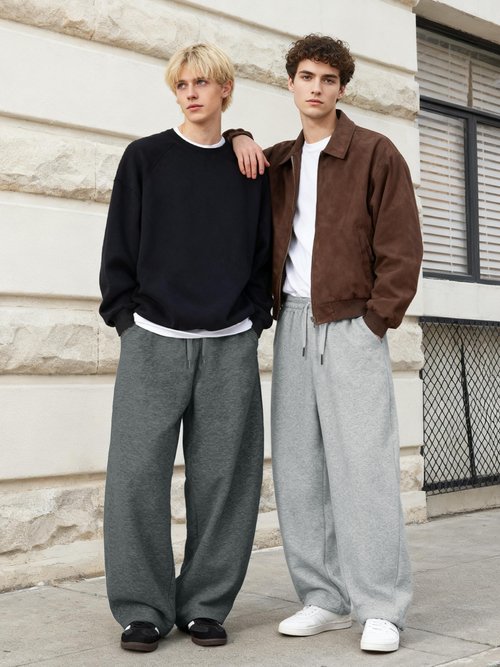 Tapata Men 32" Inseam Fleece Lined Baggy Sweatpants Wide Leg Thermal Casual Lounge Sweat Pants with Pockets Charcoal, L