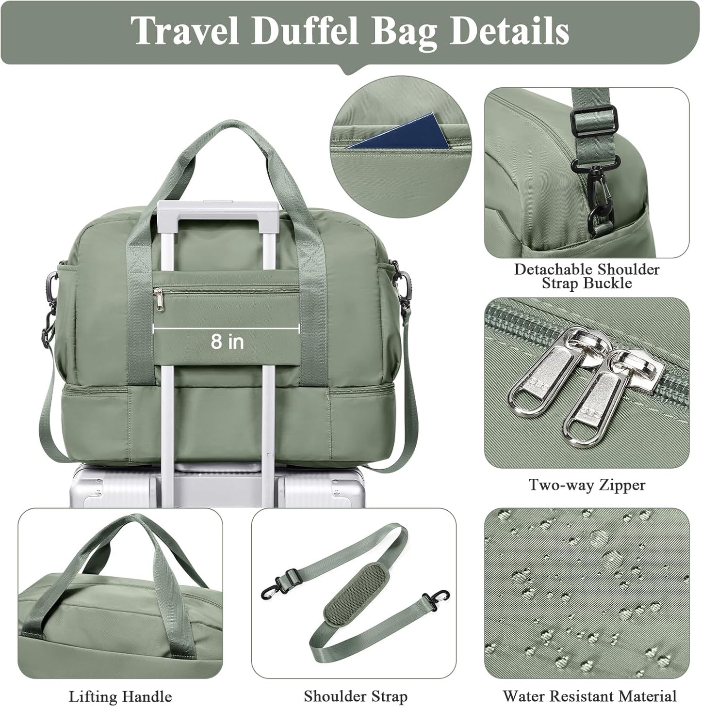 Skiennix Travel Duffel Bag for Women - Carry-On Overnight Weekender with Wet Pocket & Toiletry Bag | 18x14x8