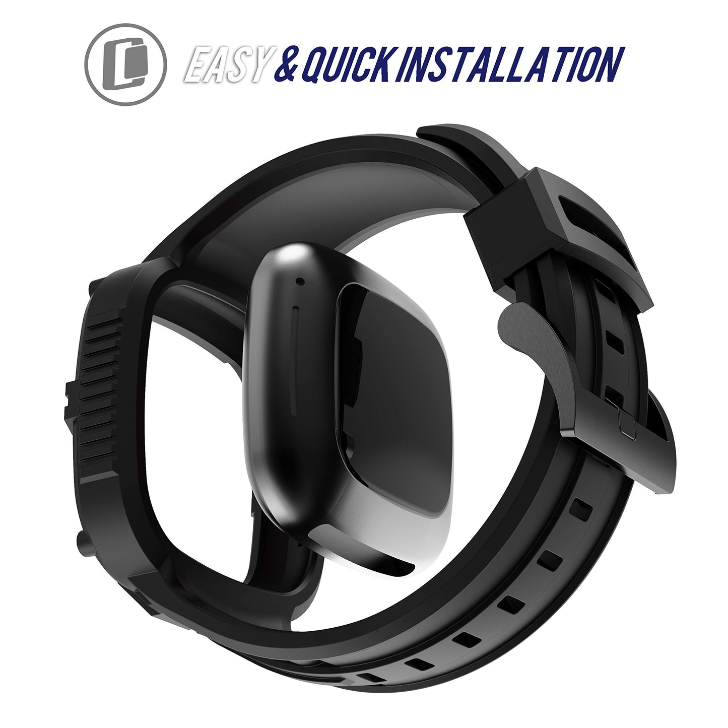 GELISHI Compatible for Fitbit Versa 3/Fitbit Sense Bands with Case, TPU Sport Band Rugged Shockproof Protective Case Wristband for Men Women - Black