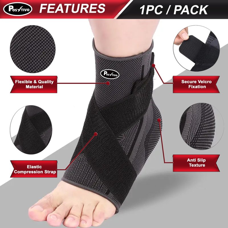 POSYTIVO Ankle Braces for Men & Women Stabilizing - Adjustable Ankle Brace for Sprained Ankle, Plantar Fasciitis, Achilles Tendonitis Pain | Foot Wraps for Volleyball & Basketball Injury Recovery