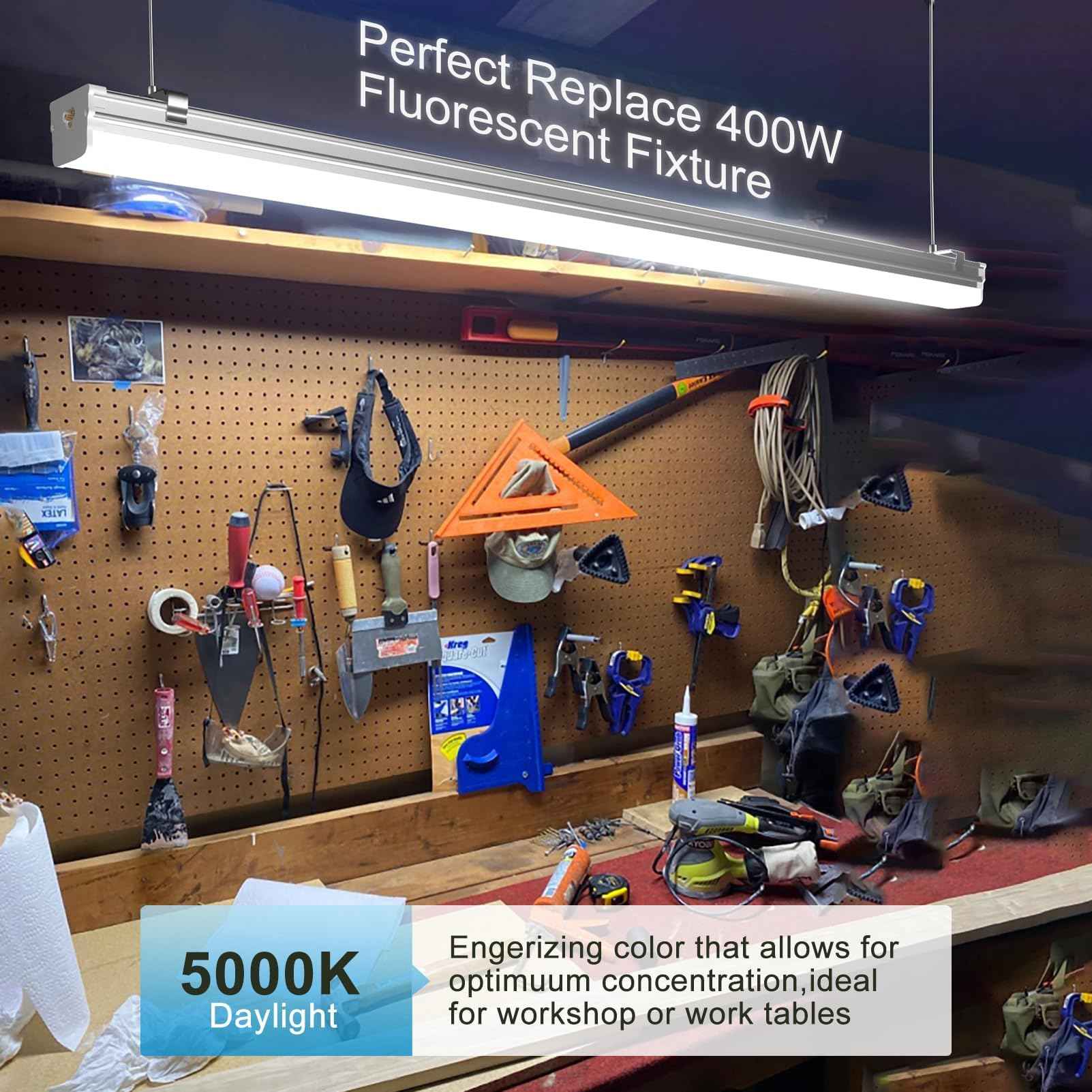 Lightdot 6Pack 4FT LED Shop Light Linkable, 2.5 Inch 52W[Eqv. 400W] Utility Shop Lights, 7500LM, 100-277V, 5000K Garage Lights with 5FT Power Cord, Hanging&Flushmount Integrated Fixture for Workshop