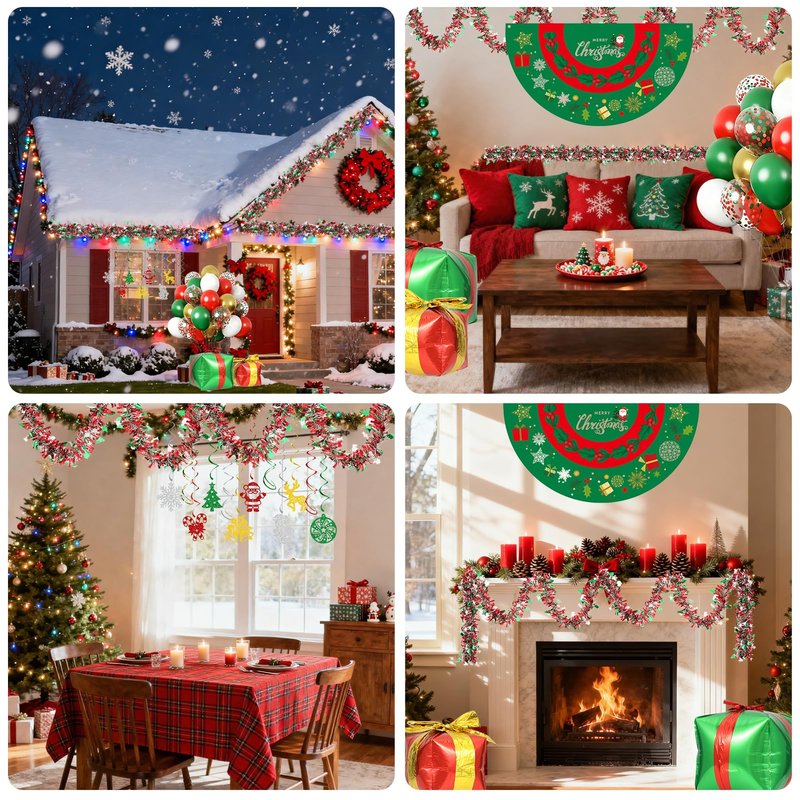 53Pcs Christmas Parade Golf Cart Decoration Set Include Christmas Banner Xmas Snowflake Garland Gift Wrap Xmas Spiral Decorations Balloons for Golf Cart Decor