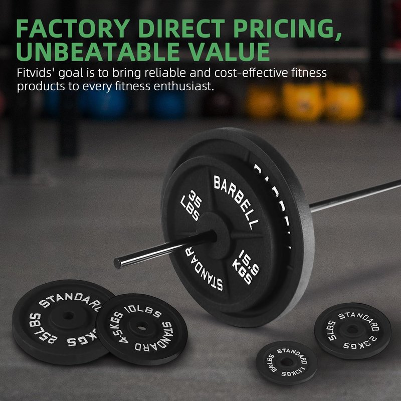 Fitvids 1 Inch Standard Barbell Weight Plates Set, 35 LB(2.5-10 LB) Barbell Weight Set for Home Gym Strength Training, Deep Grip Edge