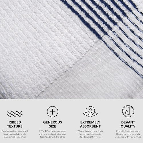 Devant Sports Towel - Caddy Golf Towel, Royal/Light Blue/White