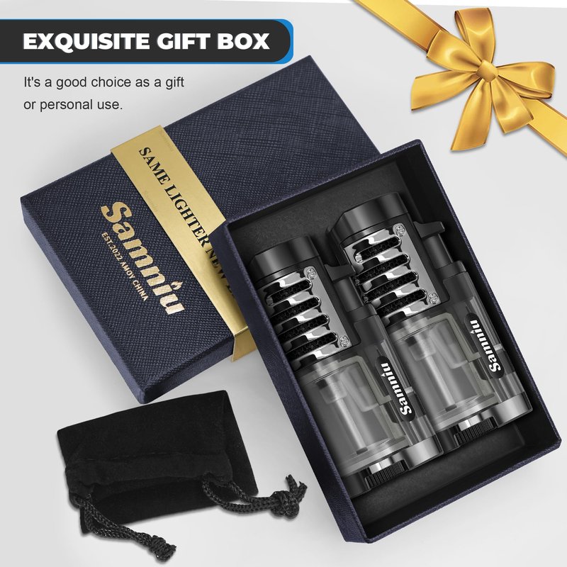 SAMNIU 2 Pack of Torch Lighter, Triple Jet Flames, Visible Gas Tank, Butane Gas Refillable, Windproof Pocket Lighters for Candle, Men’s Gift (Gas not Included)