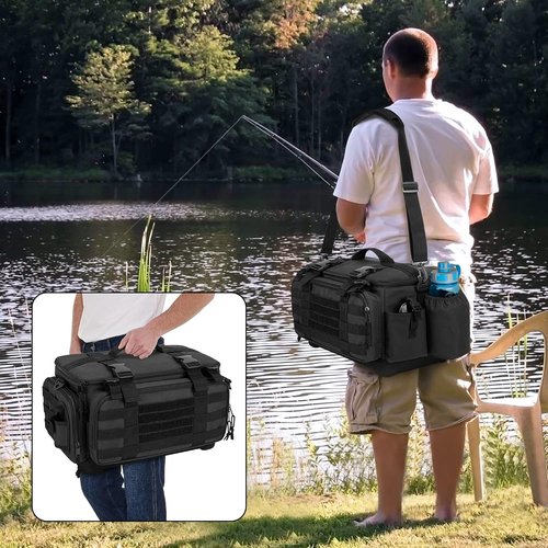 DSLEAF Waterproof Tackle Box Bag - Soft Fishing Storage with Rod Holder & Non-Slip Base | Ideal for Saltwater & Freshwater Fishing