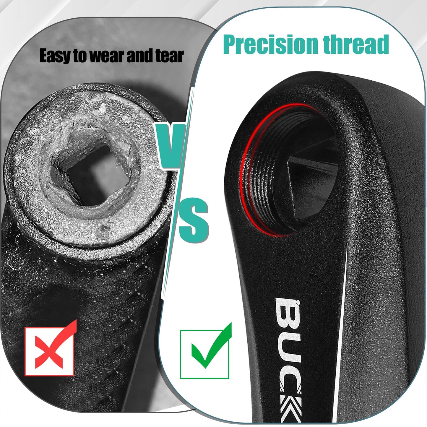 BUCKLOS Ebike Mountain Bike Square/Diamond/Hollow Crank Arm -152MM/170MM/175MM MTB Aluminum Bicycle CrankSet for Electric Bike/Road Bike/Commuter Bike/Exercise Bike/Fat Bike