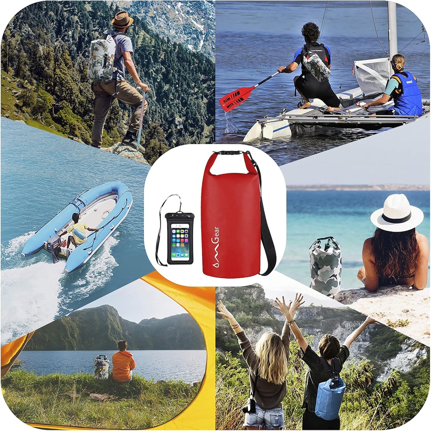 OMGear Waterproof Dry Bag Backpack - Floating Phone Pouch for Kayaking | Available in 40L, 30L, 20L, 10L, 5L