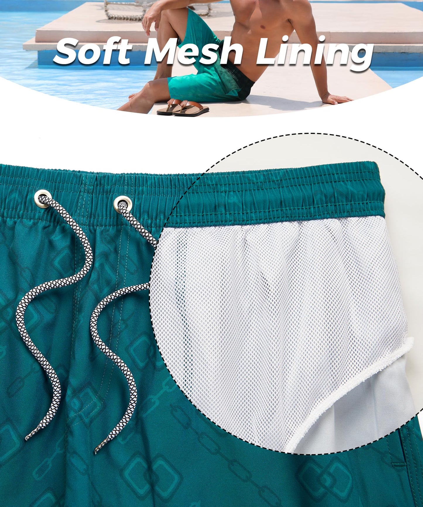 ELETOP Men's Swim Trunks Quick Dry Bathing Suit Swimming Board Shorts Mesh Lining Beach Swimwear Grid Dark Green M