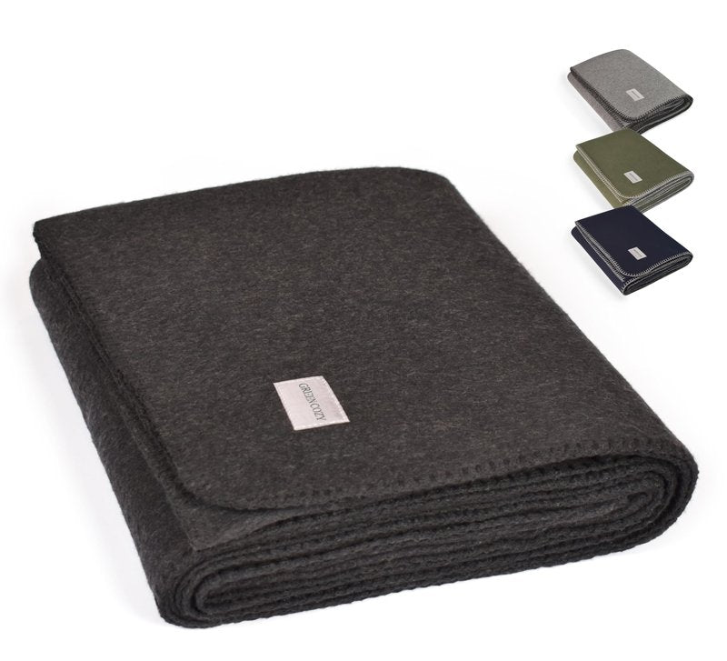 Military Style Wool Blanket – Cushioned, Breathable, Durable, Warm & Washable – Double-Stitched Border – Great for Camping, Outdoor, First Aid, Travel, Car – Fire-Resistant – 64"x90" 4.7lb (Gray)