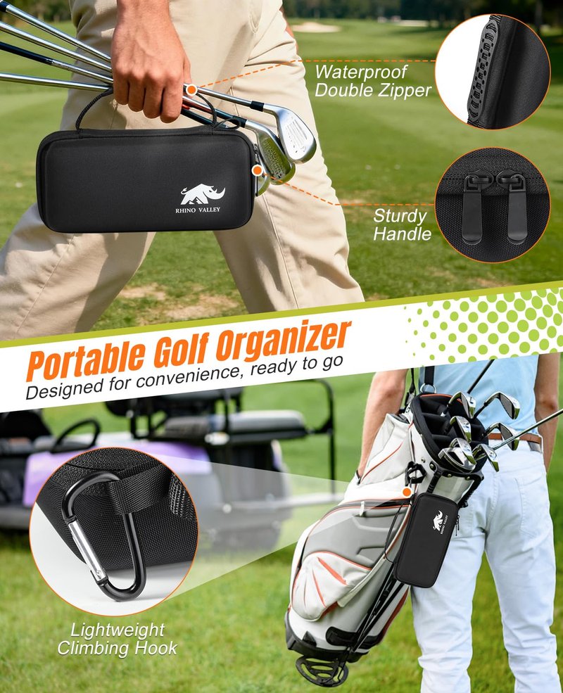 Rhino Valley Golf Glove Holder Case, Golf Accessories Organizer Bag with Glove Shaper for Phone, Gloves, Balls, Tees, Markers, Divot & Repair Tools, Gifts for Golfers Men Women, Black