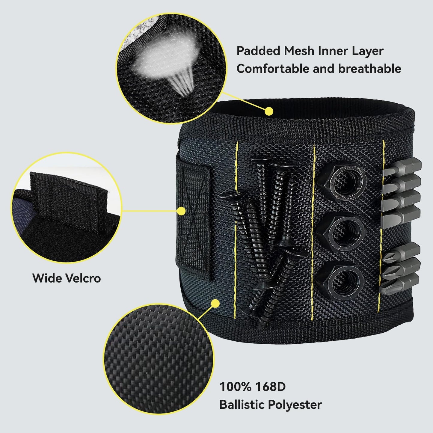 FUPUAII Magnetic Wristband for Tools, Father, Colleague, Built-in 15 Magnets, Adjustable Size, Suitable for Fixing with Screws, Nails and Wrenches (2)