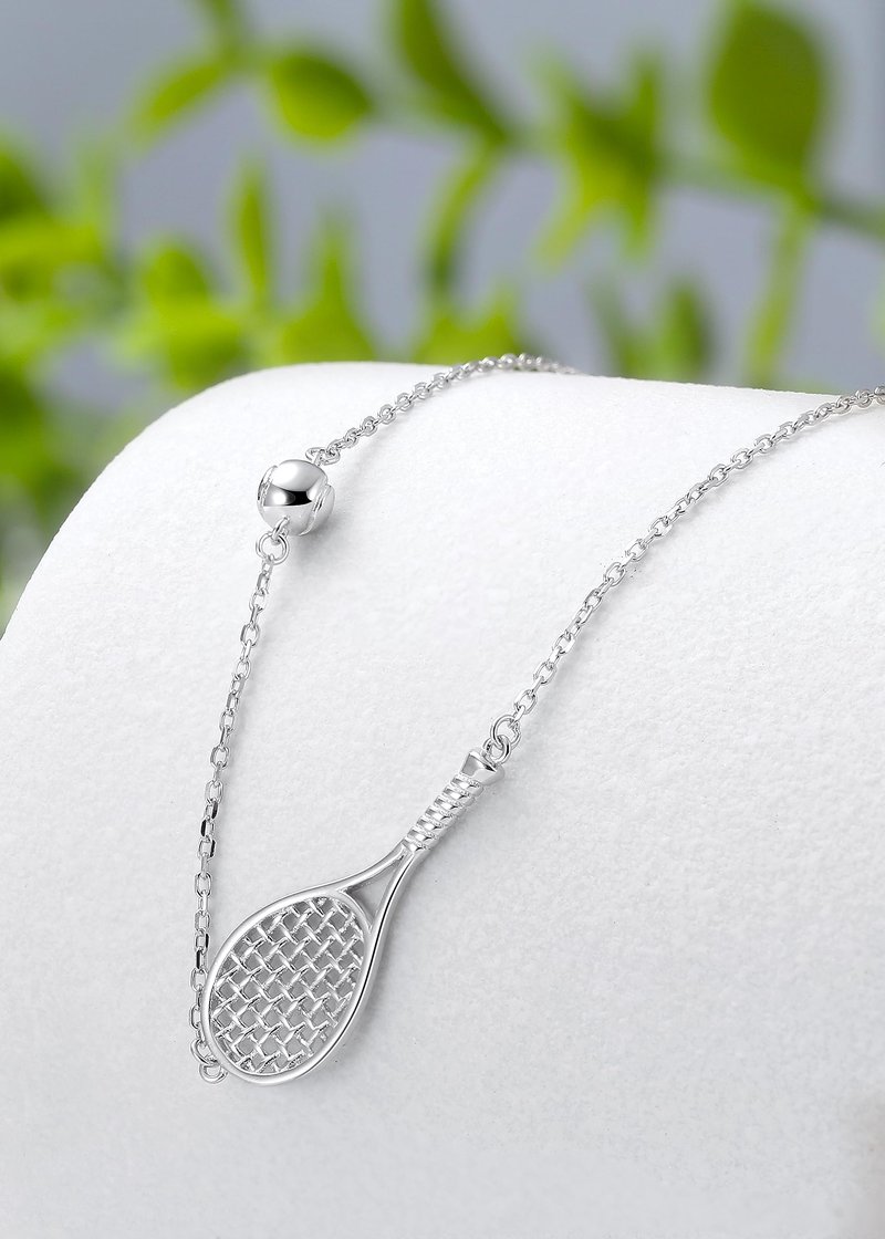 PickleBelle Lovematch Tennis Racket and Ball Necklace - Rhodium Plated Over 925 Sterling Silver | Gift for Her, Present For Birthday, Valentine's day, Wedding Anniversary and Christmas Gifts for Tennis Lovers