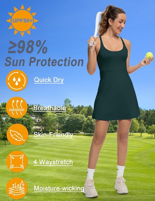 GGOV Tennis Dress - Women's Athletic Golf Dress with Shorts, Pockets & Adjustable Straps - Backless Design