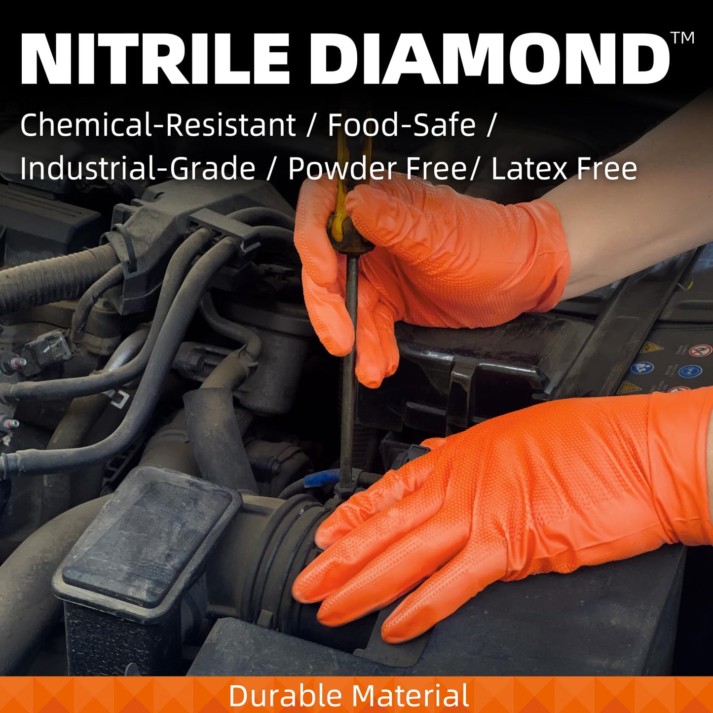 Beastek Nitrile Disposable Gloves, 8Mil Latex & Powder Free Chemical Resistant Heavy Duty Cooking Diamond Glove Orange 100Pcs (Large)