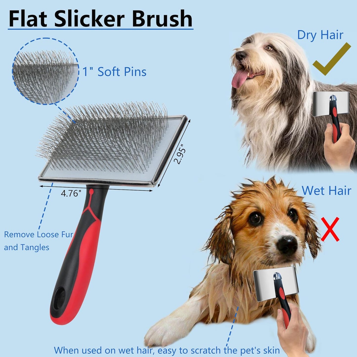 Skiennix 5-in-1 Dog & Cat Grooming Kit - Extra Long Pin Slicker Brush for Shedding & Dematting
