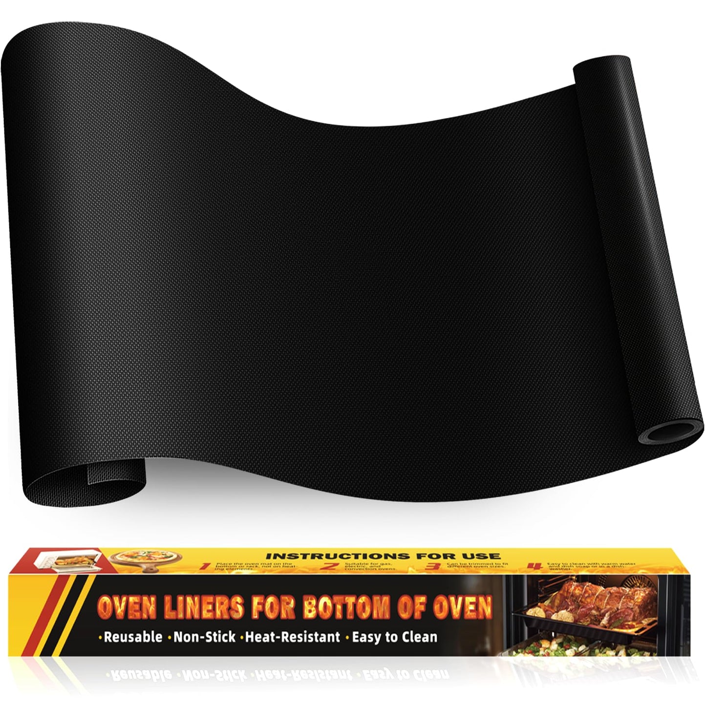 Large Oven Liners for Bottom of Oven, 17"x75" Heavy Duty Non-Stick Oven Liner Mat, Reusable Heat Resistant Grill & Baking Mat, BPA/PFOA Free Roaster Liners, Fits Electric, Gas, Toaster Ovens (Black)