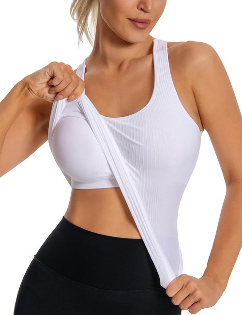 MathCat Workout Tank Tops - Built-In Bra Sleeveless Yoga Shirt for Women | Seamless Racerback Design