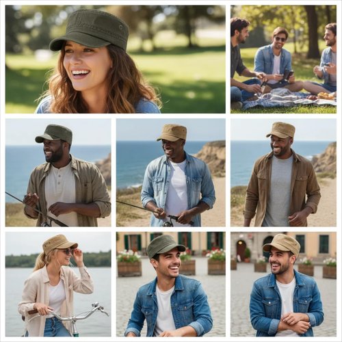 PTDTSHOU Army Cadet Cap for Men Women Military Flat Top Cap Adjustable Cotton Basic Baseball Cap