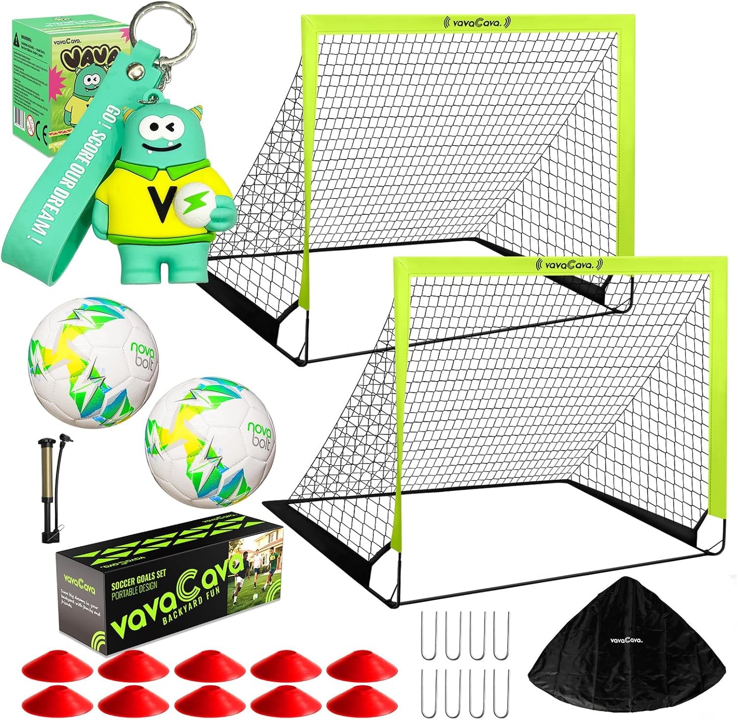 VavaCava Portable Soccer Goals Set - 4'x3' with 2 Nets, Balls, Cones & Pump | Perfect for Kids' Outdoor Fun