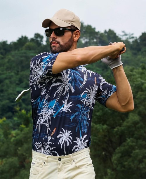 APTRO Golf Shirts for Men - Moisture-Wicking Hawaiian Polo with Dry Fit & Short Sleeves